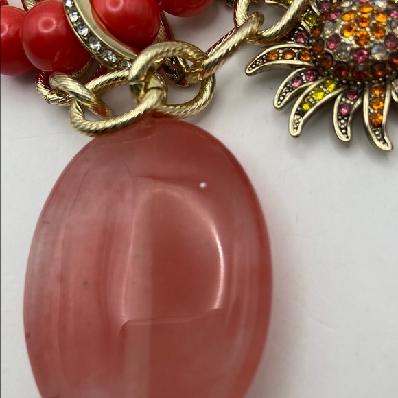 Heidi Daus Loop Back Around Transformable Charms Long Necklace Coral 52”L - Picture 4 of 13